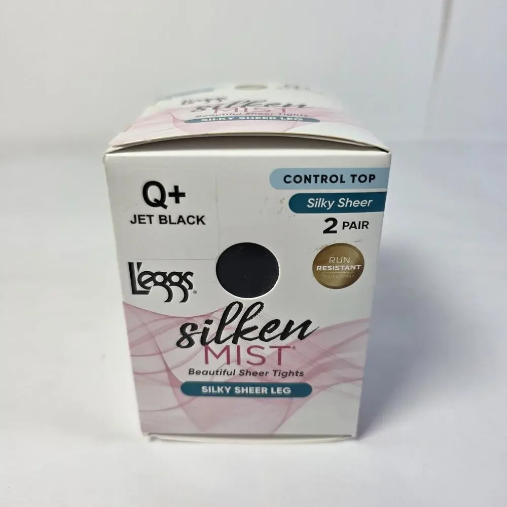 L'eggs Silken Mist Silky Sheer Leg Control Top Tights, 2 Pairs Jet Black Size Q+